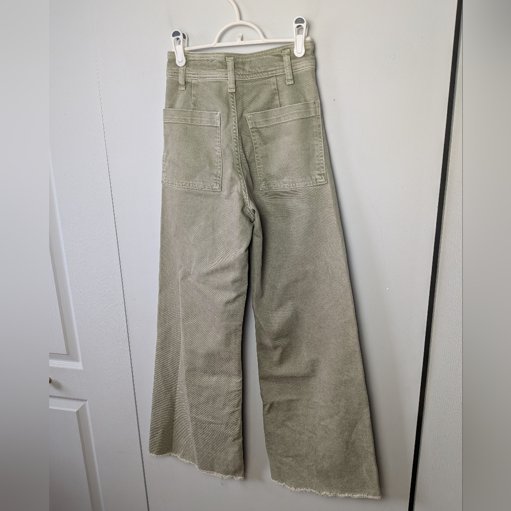 ZARA The Marine Straight Green Kaki Washed Flare Women Pants High Rose Size 0 - Picture 5 of 13